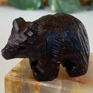 Vintage 1970s Hand Carved Grizzly Bear Rustic Cut Ironwood Figurine Wooden 2 in